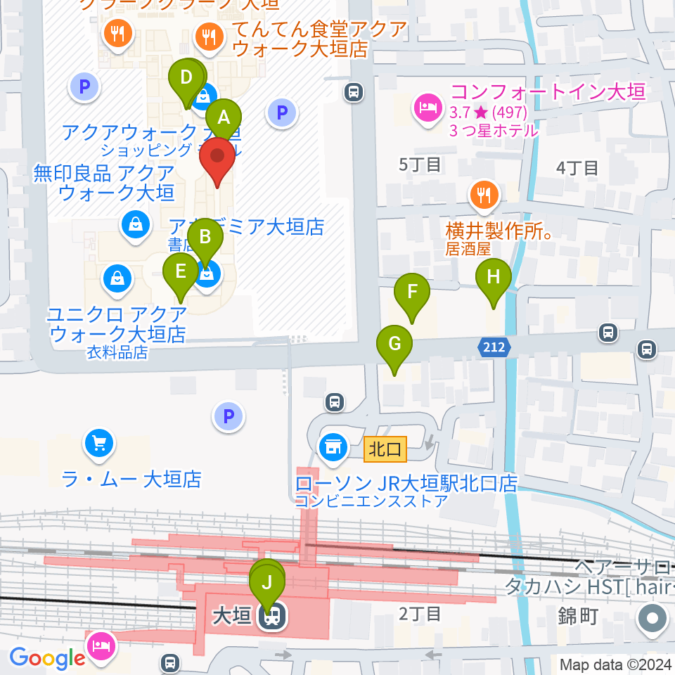 島村楽器 アクアウォーク大垣店周辺のカフェ一覧地図