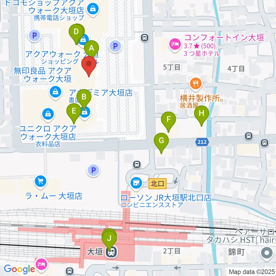 島村楽器 アクアウォーク大垣店周辺のカフェ一覧地図
