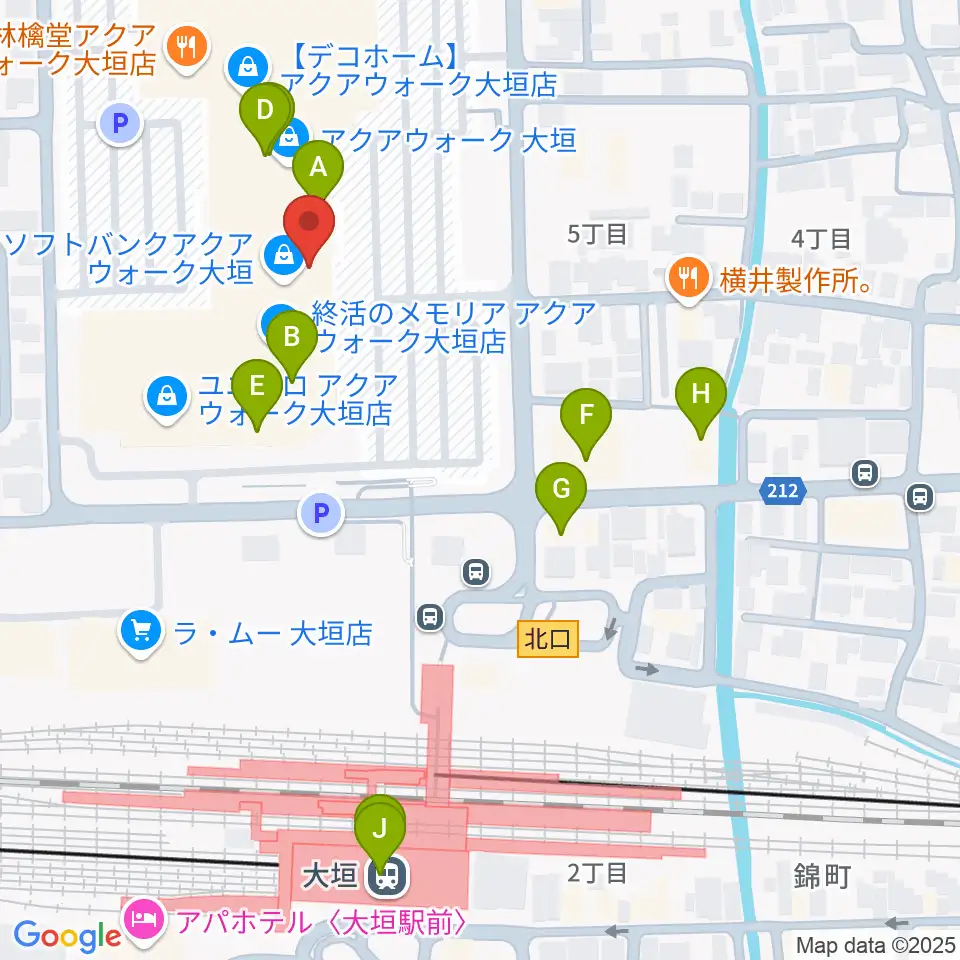 島村楽器 アクアウォーク大垣店周辺のカフェ一覧地図