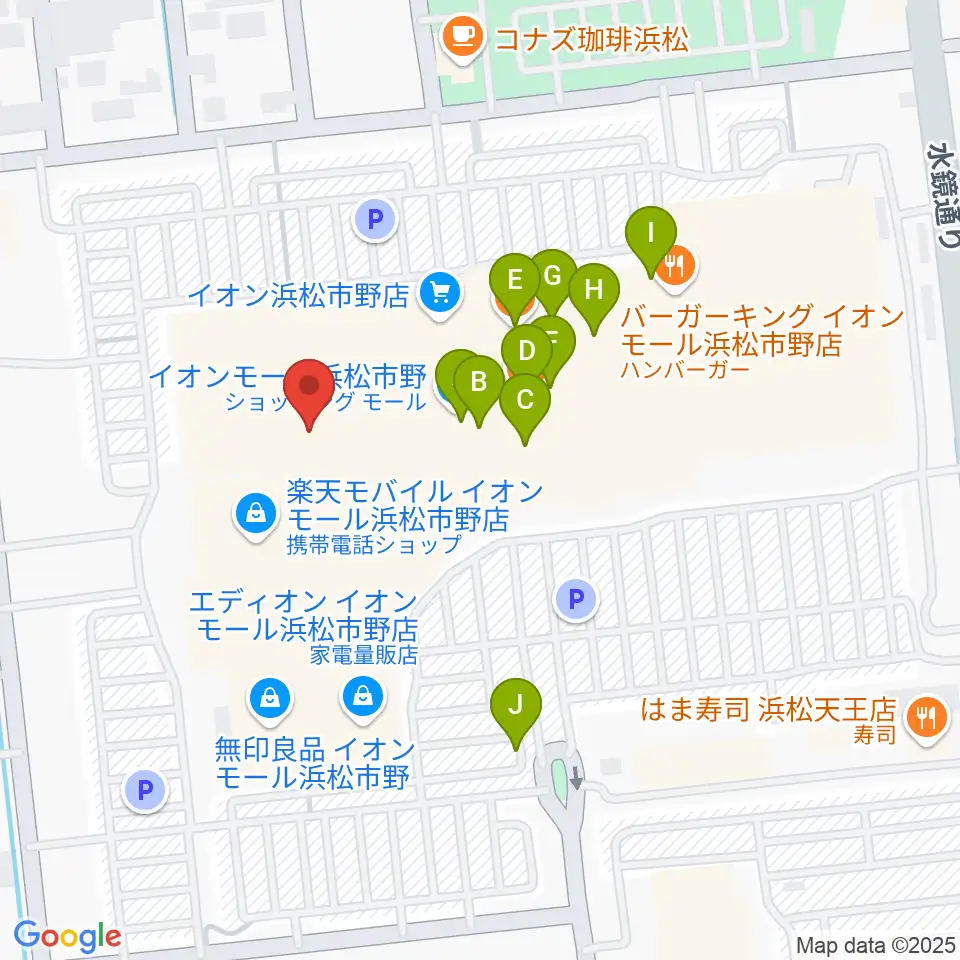 島村楽器 イオンモール浜松市野店周辺のカフェ一覧地図