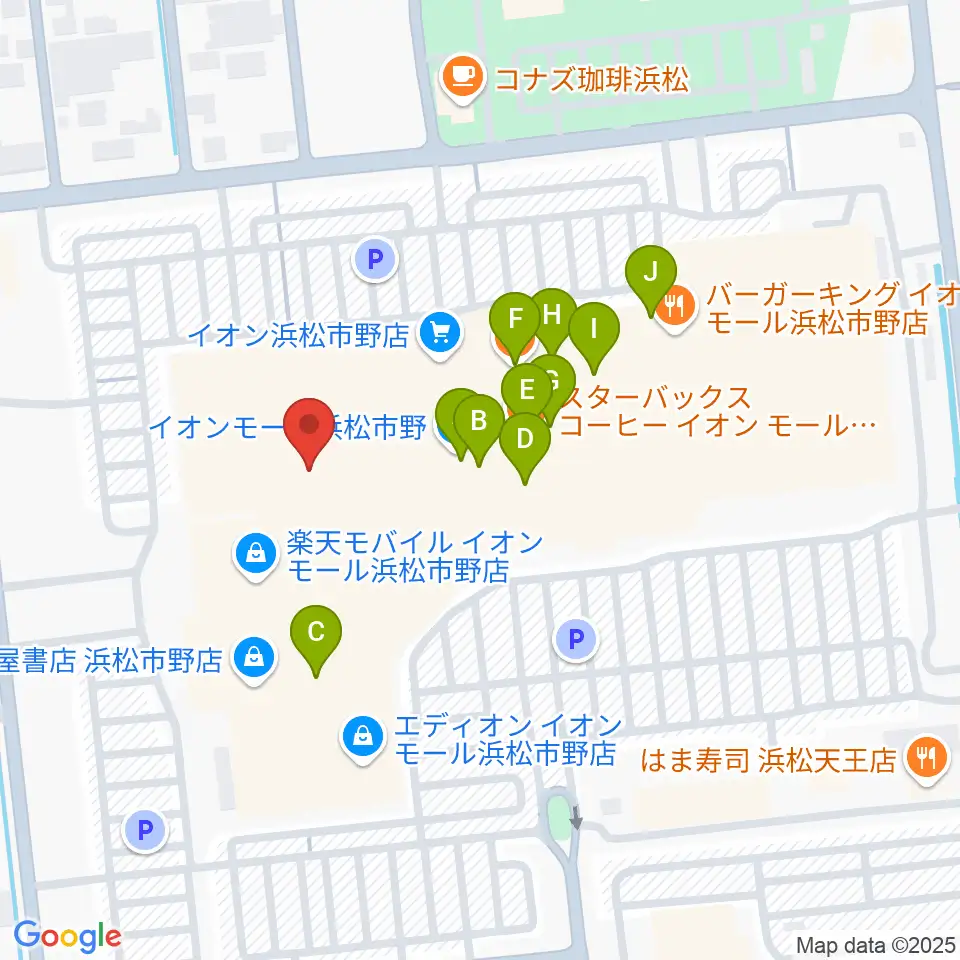 島村楽器 イオンモール浜松市野店周辺のカフェ一覧地図
