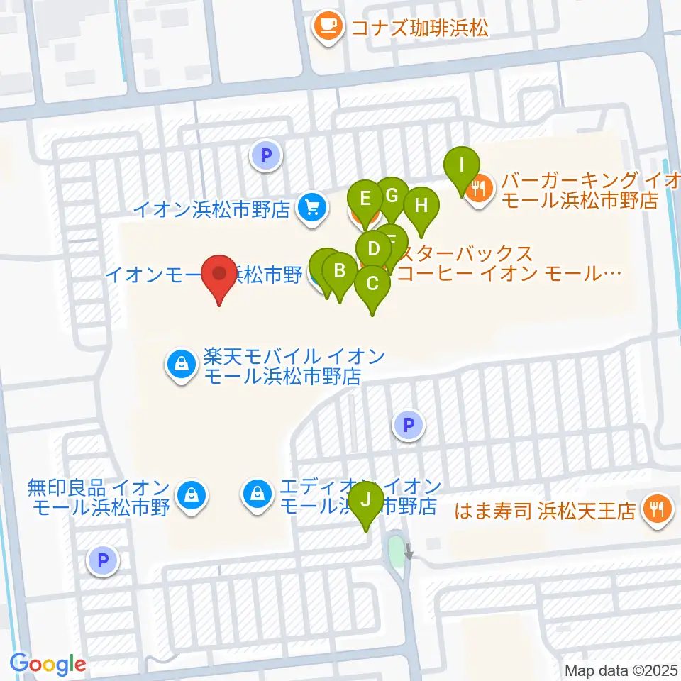 島村楽器 イオンモール浜松市野店周辺のカフェ一覧地図