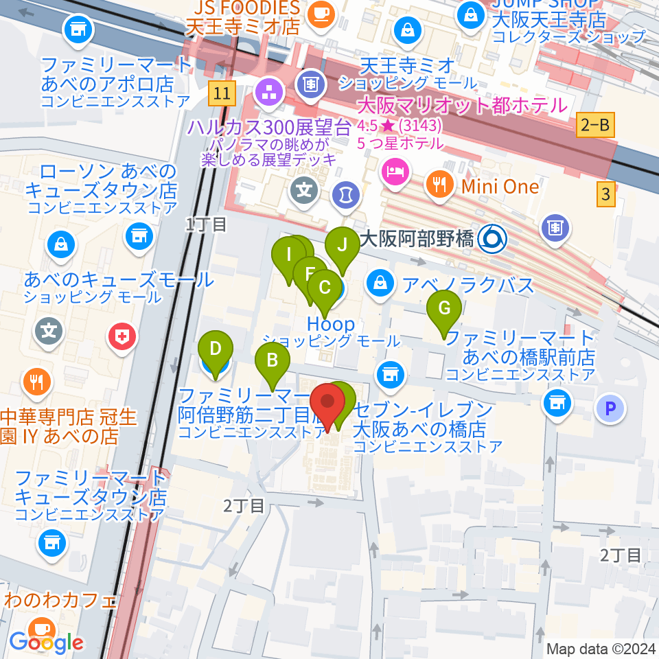 島村楽器 あべのand店周辺のカフェ一覧地図