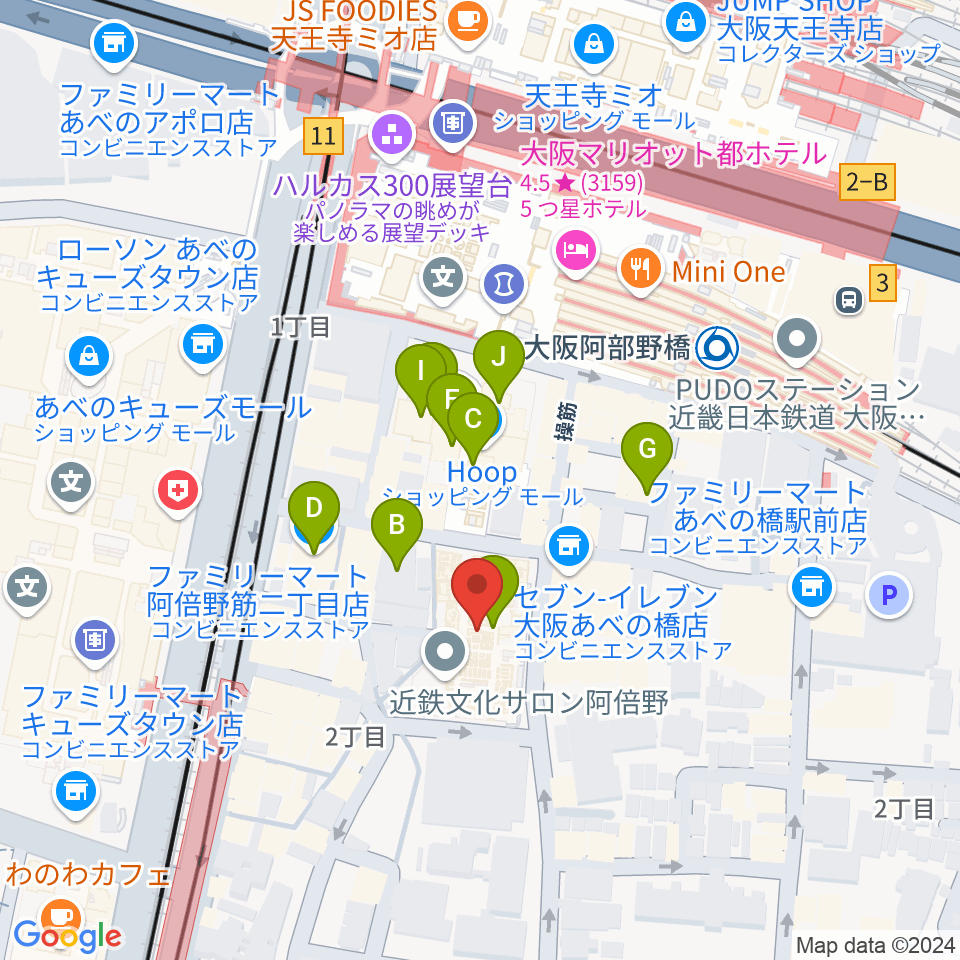 島村楽器 あべのand店周辺のカフェ一覧地図