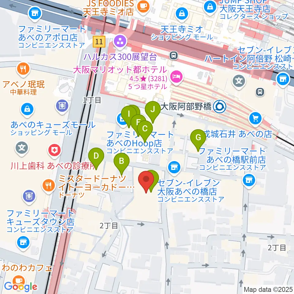 島村楽器 あべのand店周辺のカフェ一覧地図