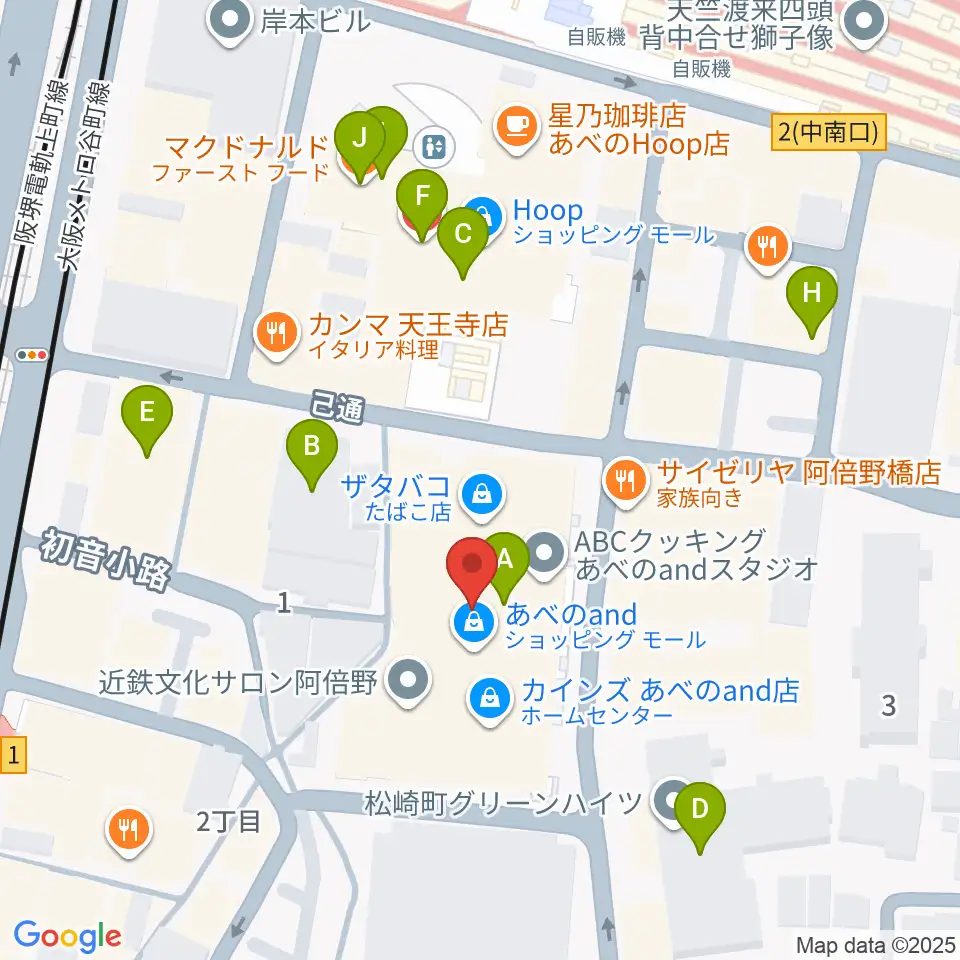 島村楽器 あべのand店周辺のカフェ一覧地図