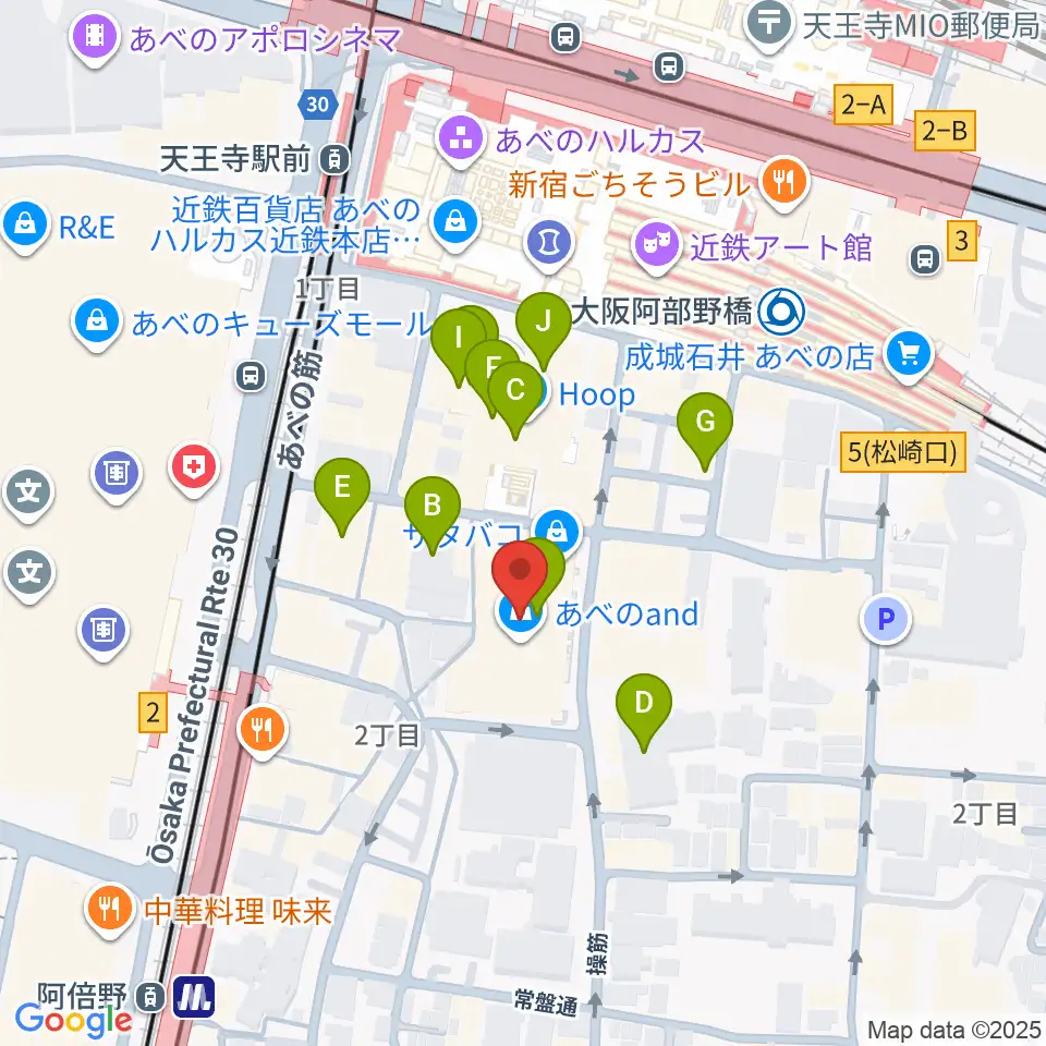 島村楽器 あべのand店周辺のカフェ一覧地図