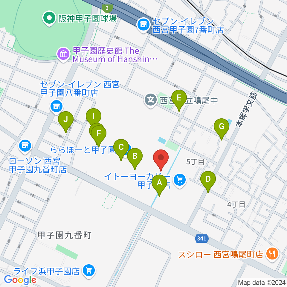 島村楽器ららぽーと甲子園店周辺のカフェ一覧地図