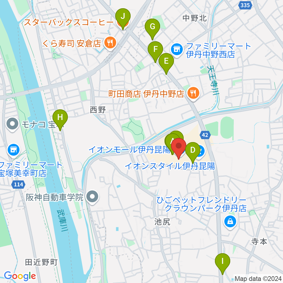 島村楽器 イオンモール伊丹昆陽店周辺のカフェ一覧地図