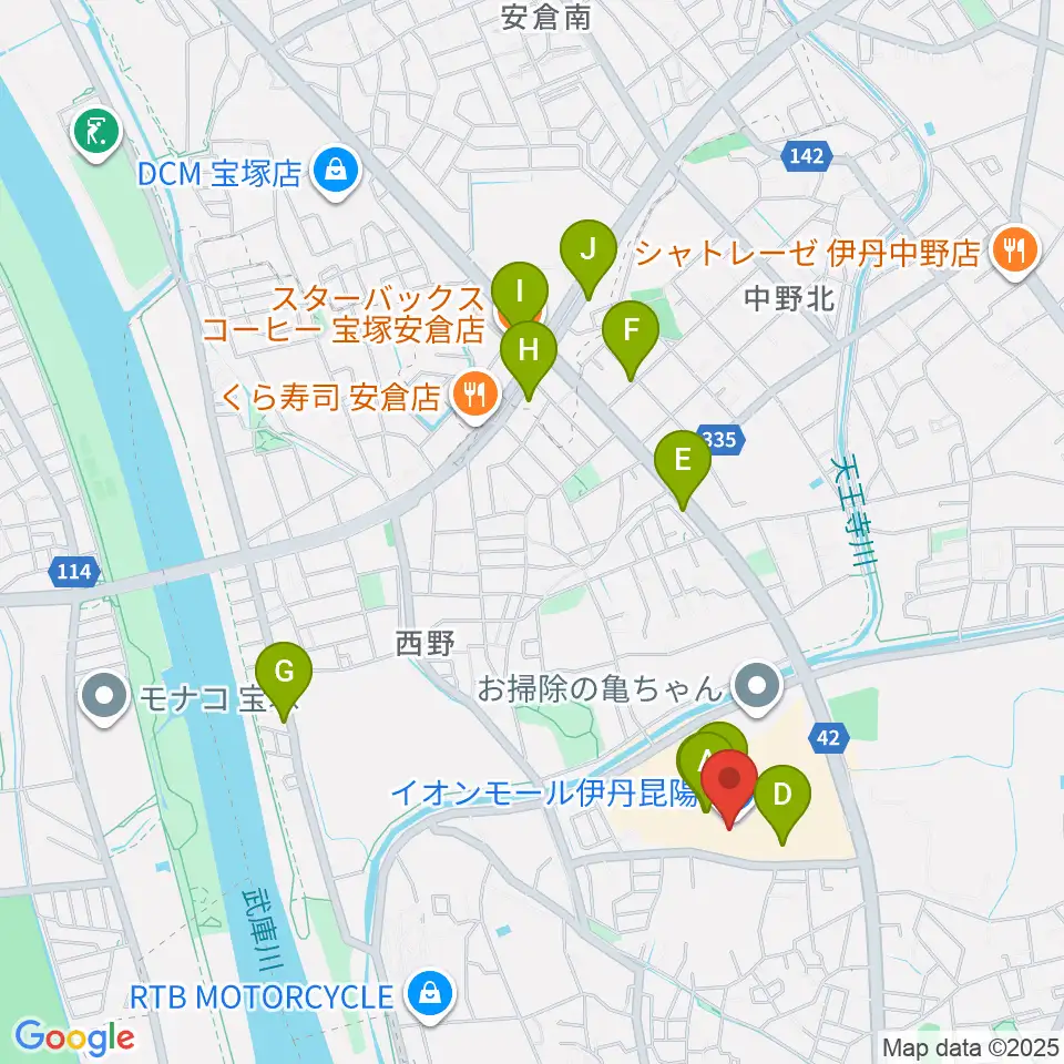 島村楽器 イオンモール伊丹昆陽店周辺のカフェ一覧地図
