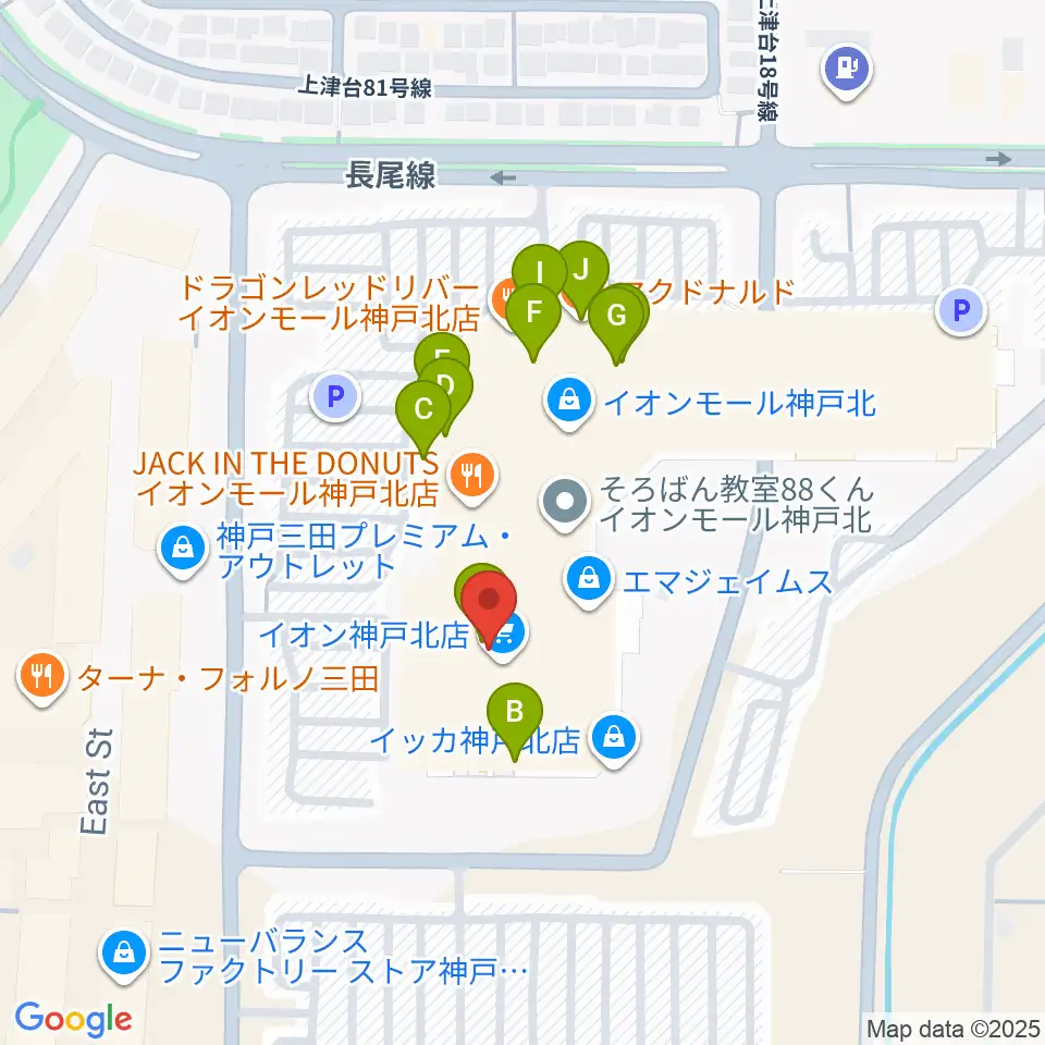 島村楽器 イオンモール神戸北店周辺のカフェ一覧地図