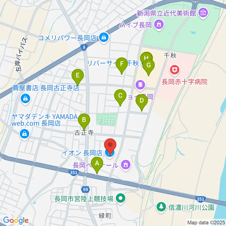 島村楽器 イオン長岡店 周辺のカフェ一覧地図