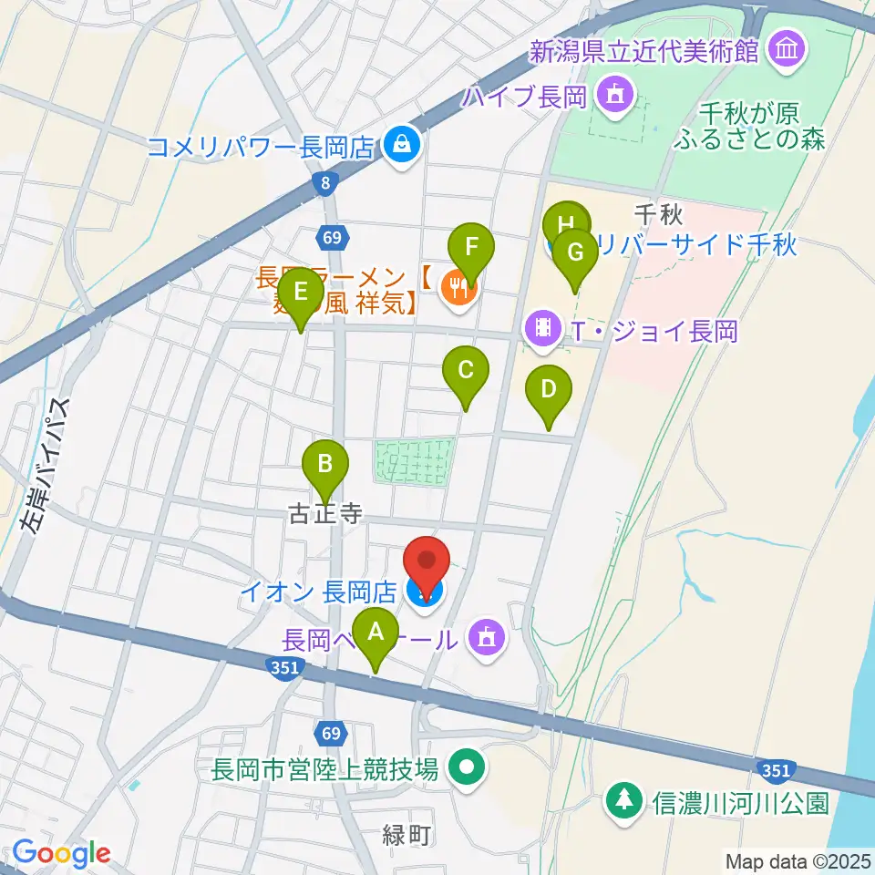 島村楽器 イオン長岡店 周辺のカフェ一覧地図