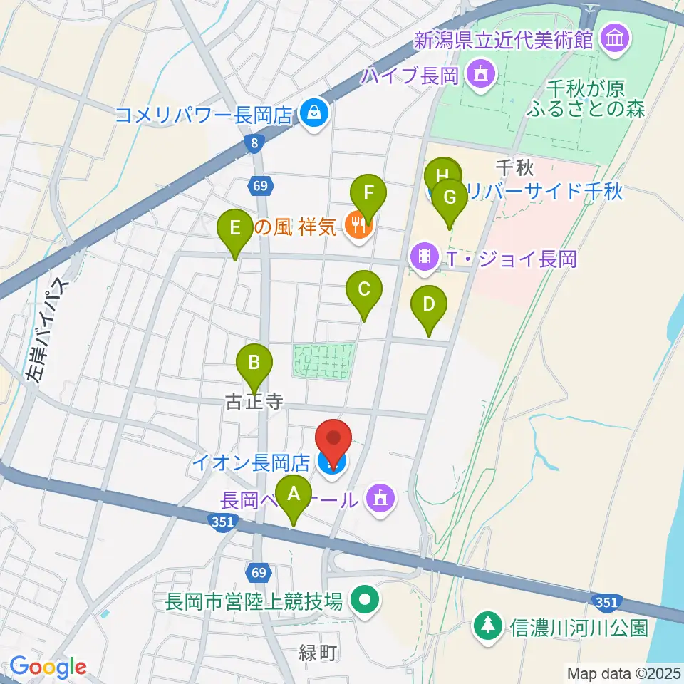 島村楽器 イオン長岡店 周辺のカフェ一覧地図