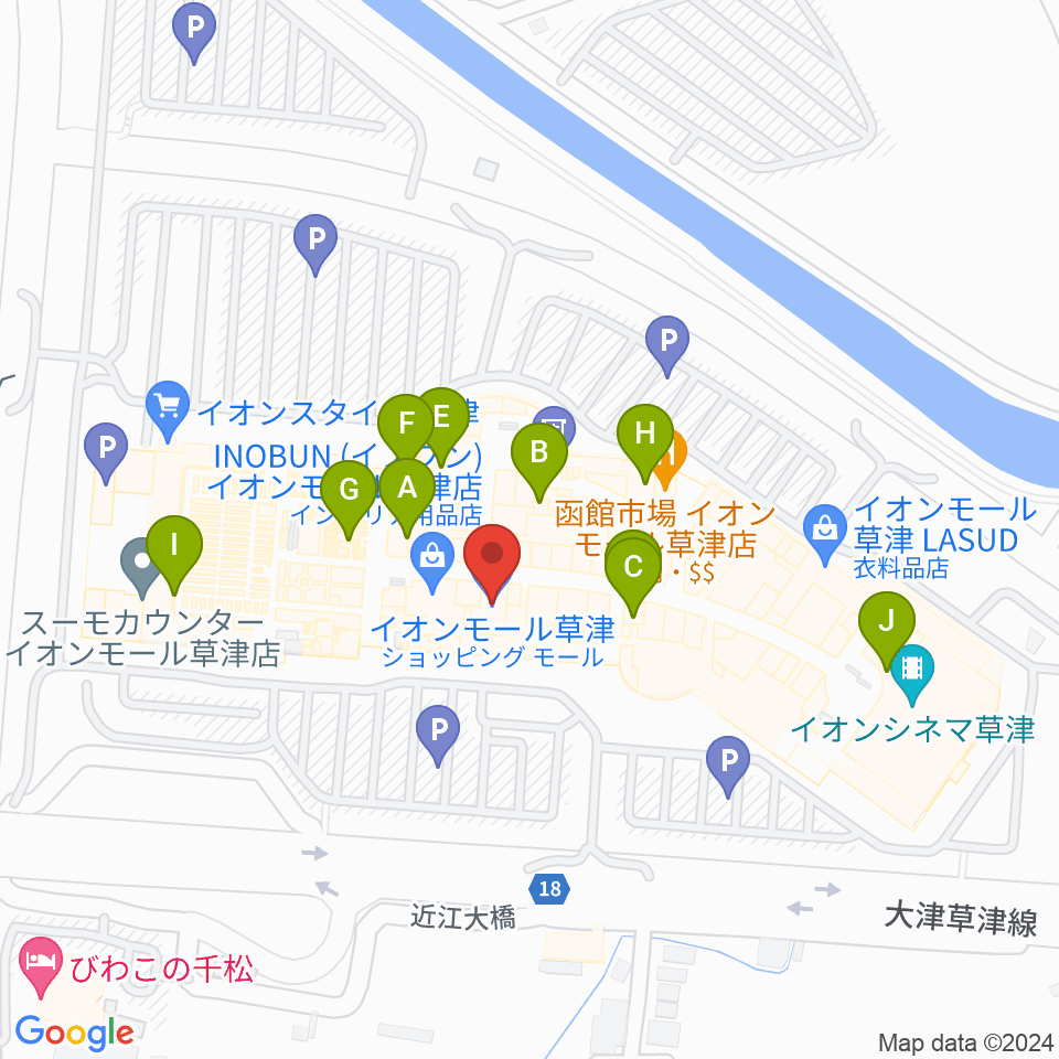 島村楽器 イオンモール草津店周辺のカフェ一覧地図