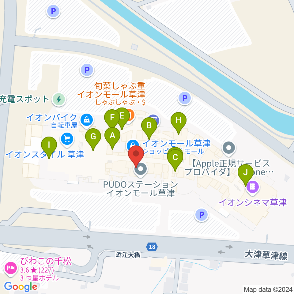 島村楽器 イオンモール草津店周辺のカフェ一覧地図