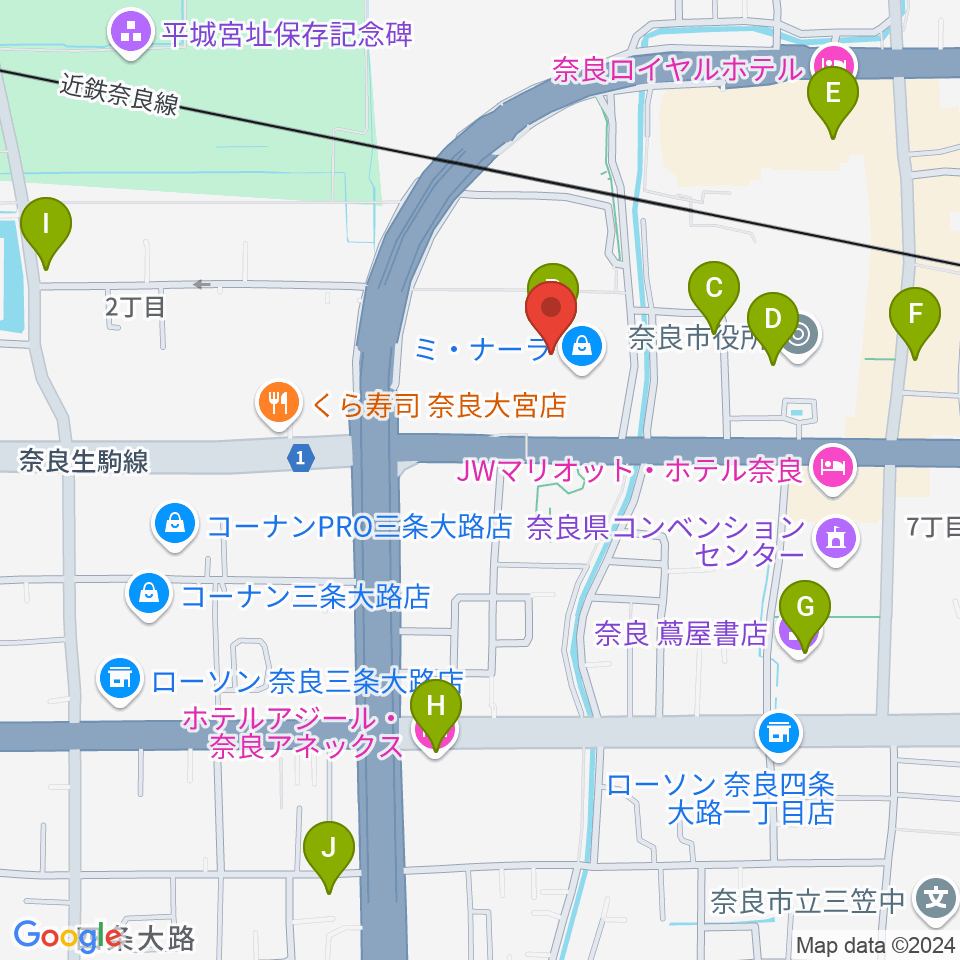 島村楽器ミ・ナーラ奈良店周辺のカフェ一覧地図