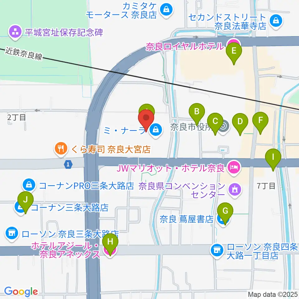 島村楽器ミ・ナーラ奈良店周辺のカフェ一覧地図