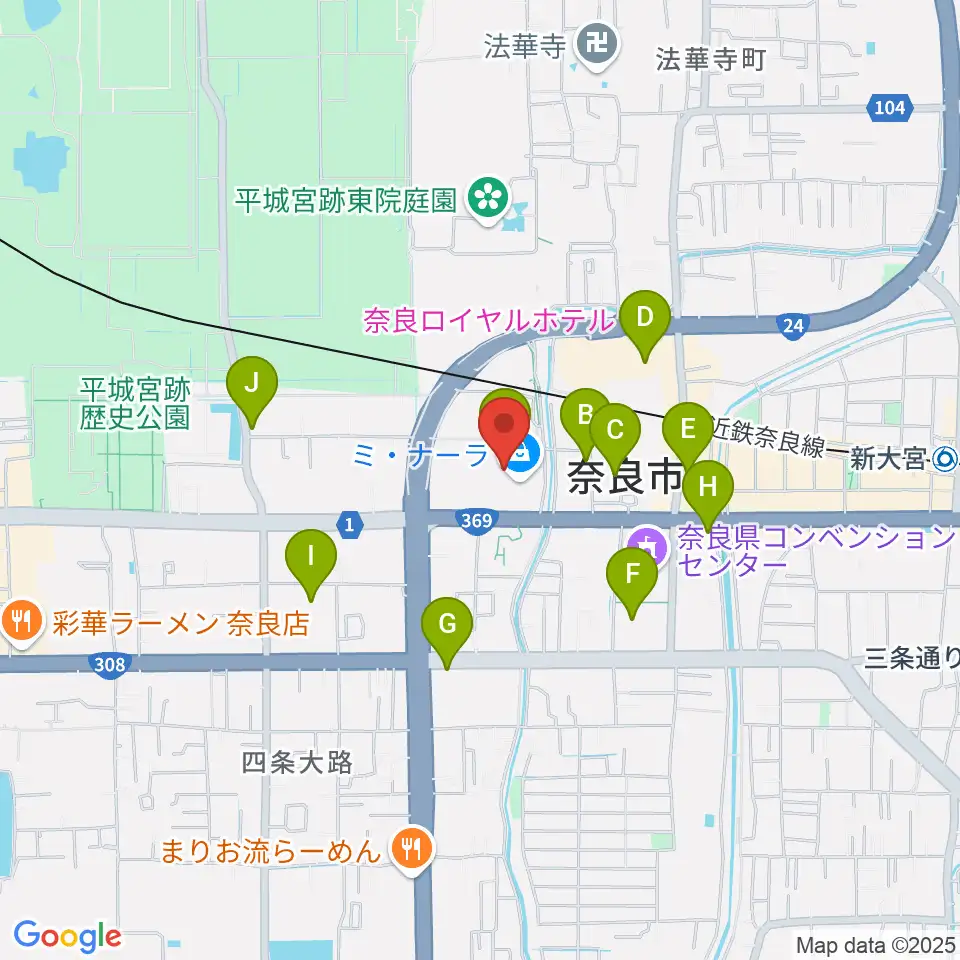 島村楽器ミ・ナーラ奈良店周辺のカフェ一覧地図