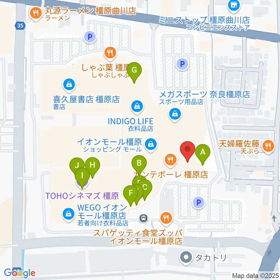 島村楽器 イオンモール橿原店周辺のカフェ一覧地図