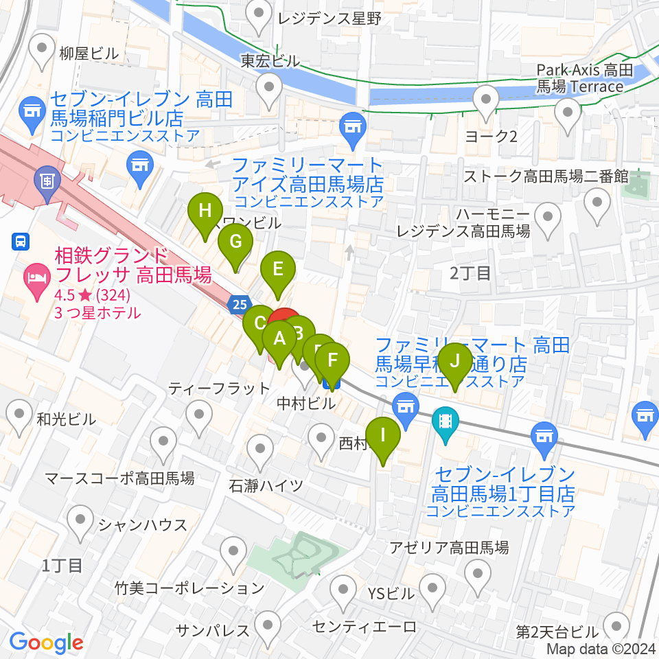 高田馬場カフェコットンクラブ周辺のカフェ一覧地図