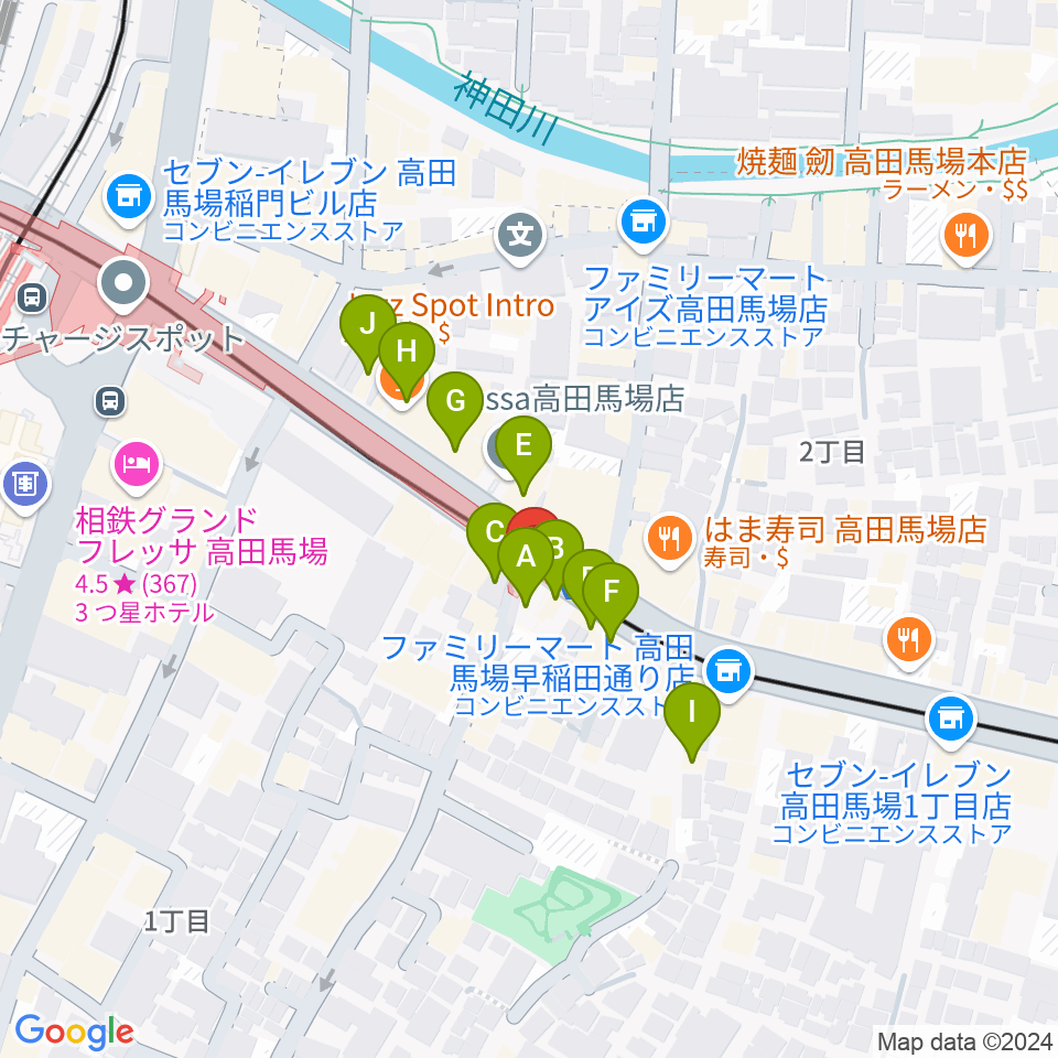 高田馬場カフェコットンクラブ周辺のカフェ一覧地図