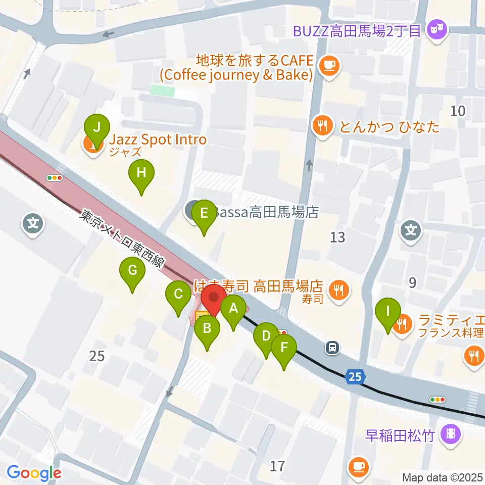 高田馬場カフェコットンクラブ周辺のカフェ一覧地図