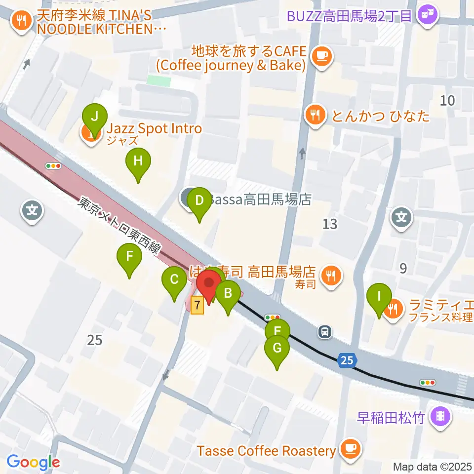 高田馬場カフェコットンクラブ周辺のカフェ一覧地図