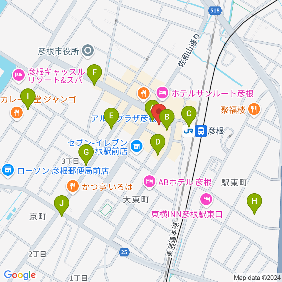 JEUGIA 彦根店周辺のカフェ一覧地図