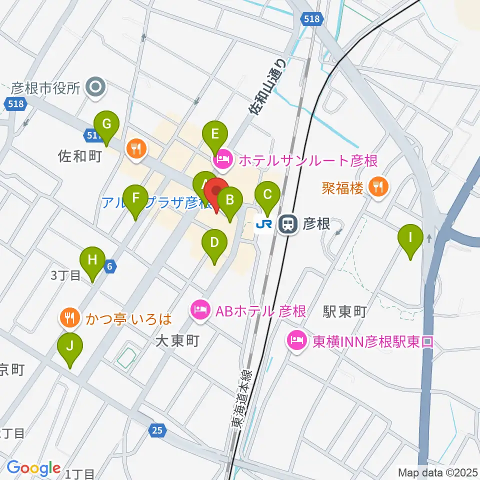 JEUGIA 彦根店周辺のカフェ一覧地図