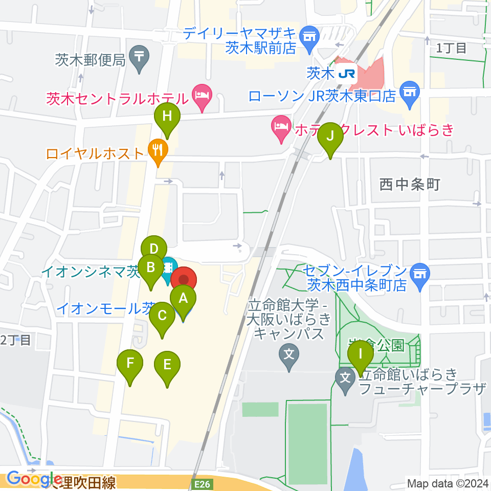 JEUGIAイオンモール茨木店周辺のカフェ一覧地図