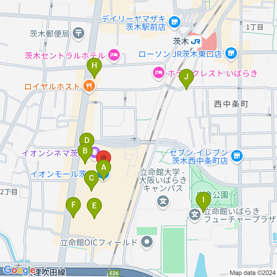 JEUGIAイオンモール茨木店周辺のカフェ一覧地図