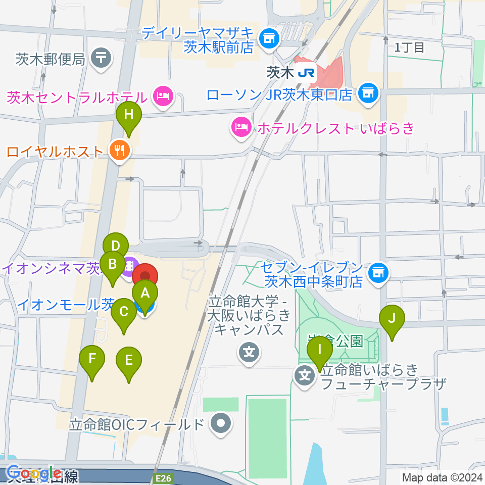 JEUGIAイオンモール茨木店周辺のカフェ一覧地図