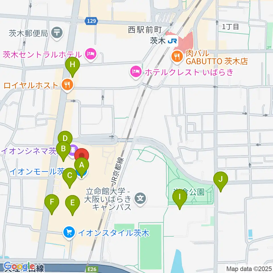 JEUGIAイオンモール茨木店周辺のカフェ一覧地図