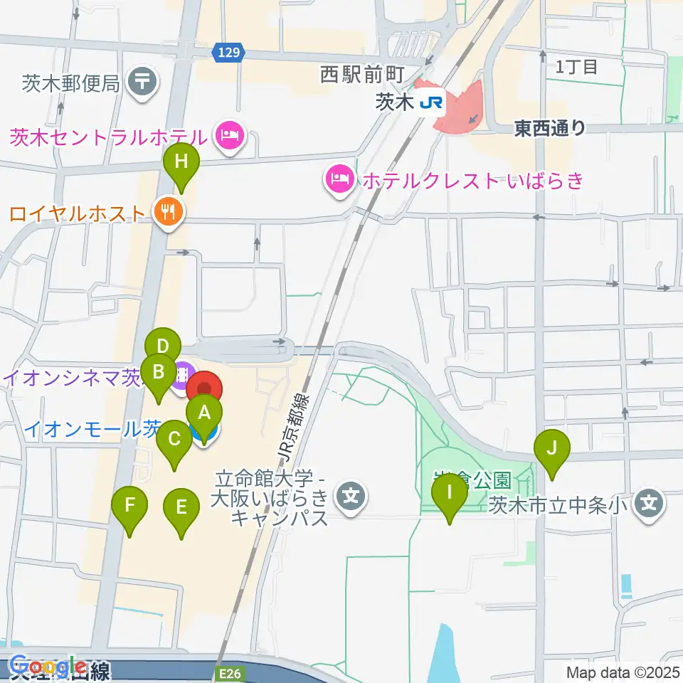 JEUGIAイオンモール茨木店周辺のカフェ一覧地図