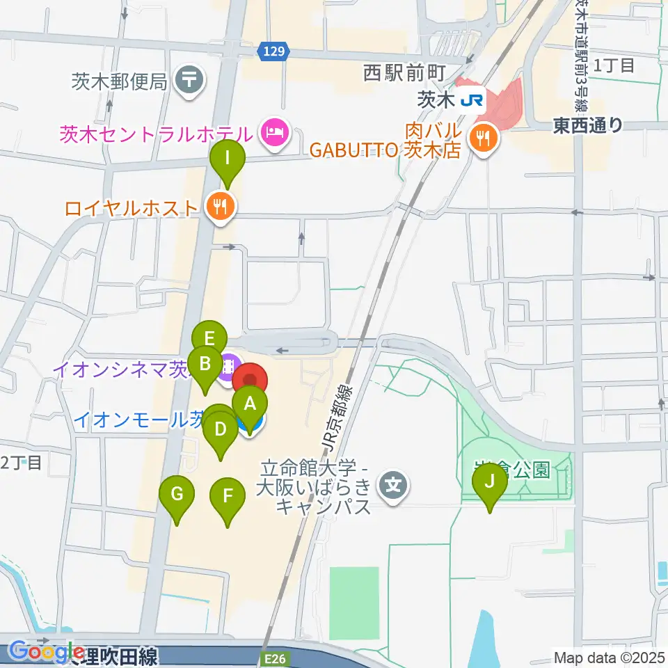 JEUGIAイオンモール茨木店周辺のカフェ一覧地図
