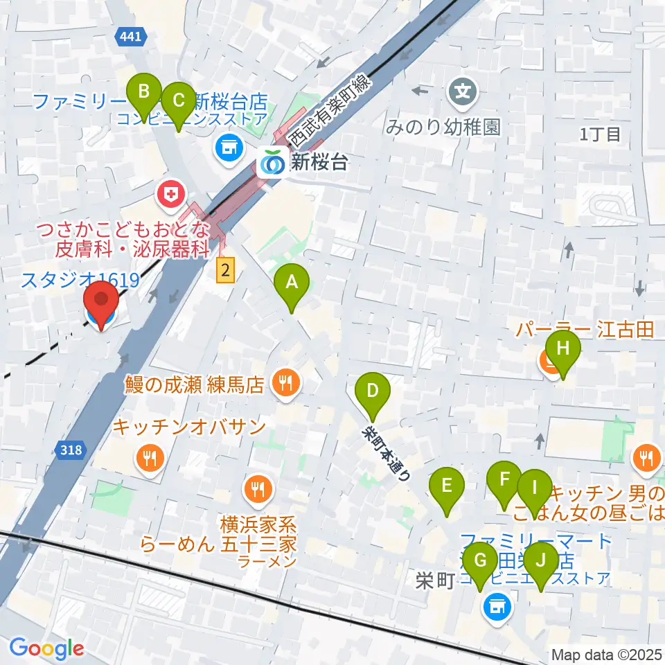 GALLERY STUDIO 1619.周辺のカフェ一覧地図