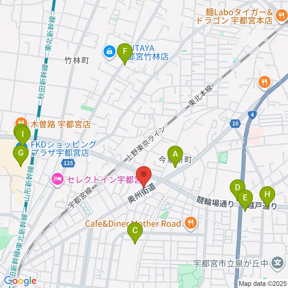 ギターショップ・オールドブリッジ周辺のカフェ一覧地図