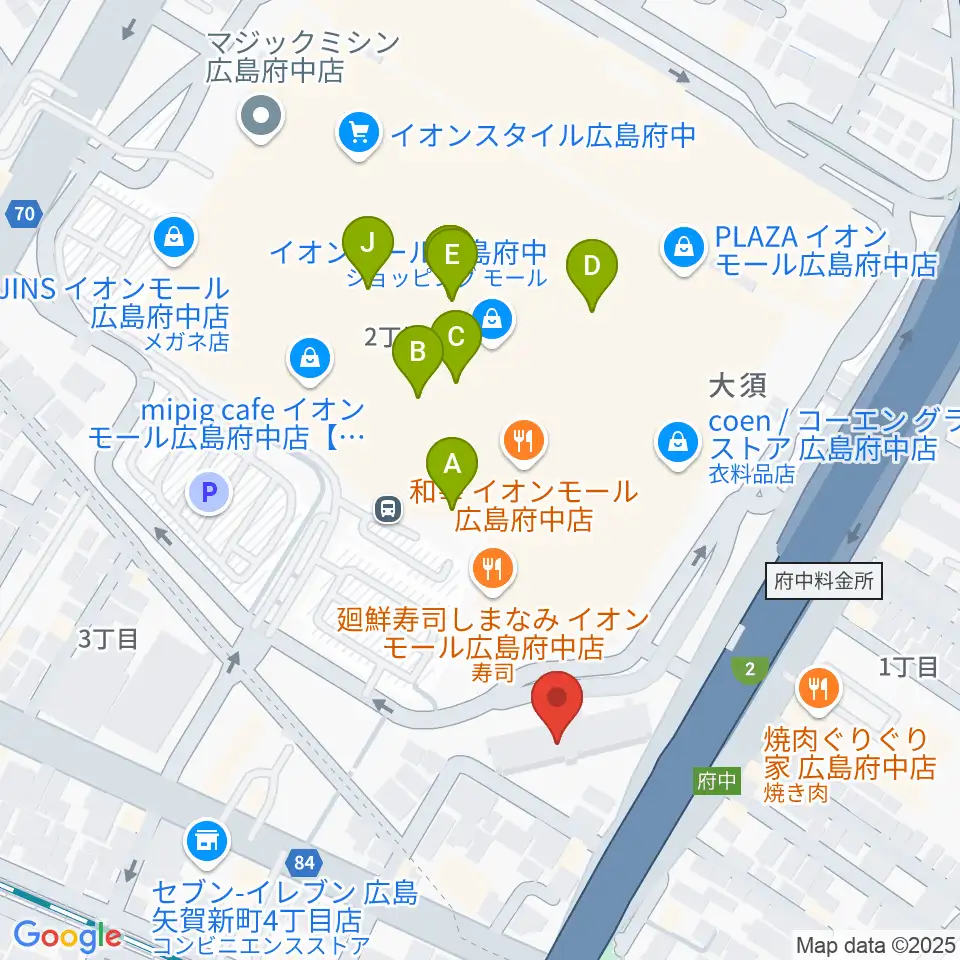 島村楽器 イオンモール広島府中店周辺のカフェ一覧地図