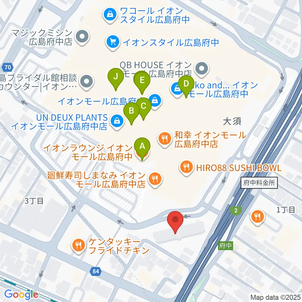 島村楽器 イオンモール広島府中店周辺のカフェ一覧地図