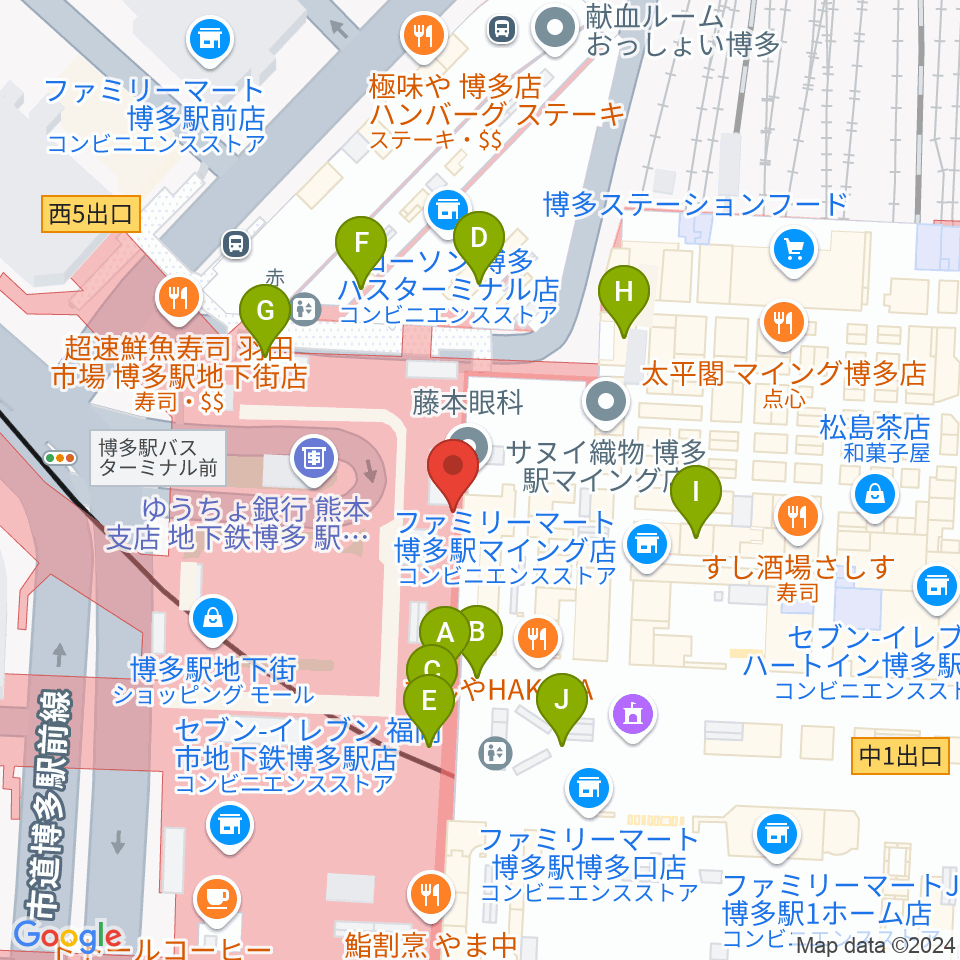 島村楽器 アミュプラザ博多店周辺のカフェ一覧地図