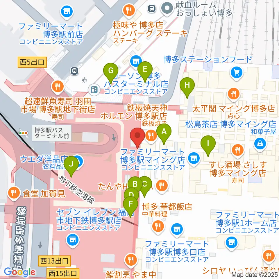 島村楽器 アミュプラザ博多店周辺のカフェ一覧地図