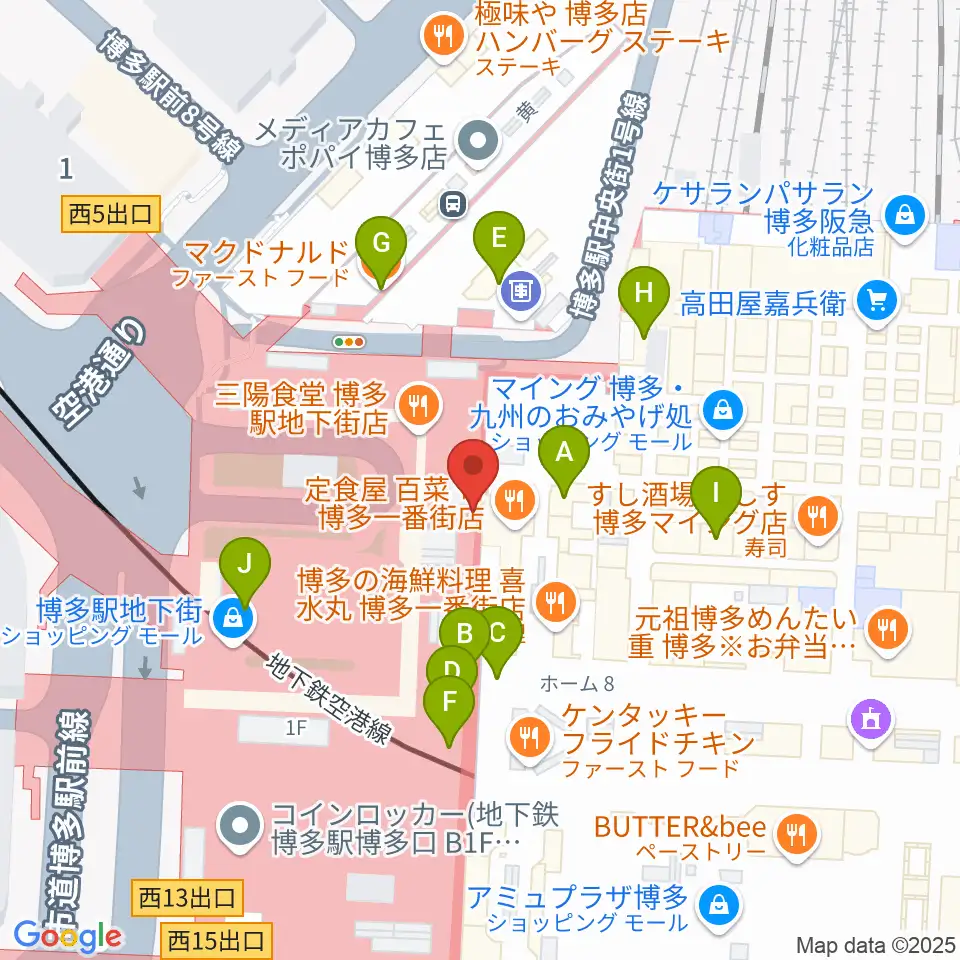 島村楽器 アミュプラザ博多店周辺のカフェ一覧地図