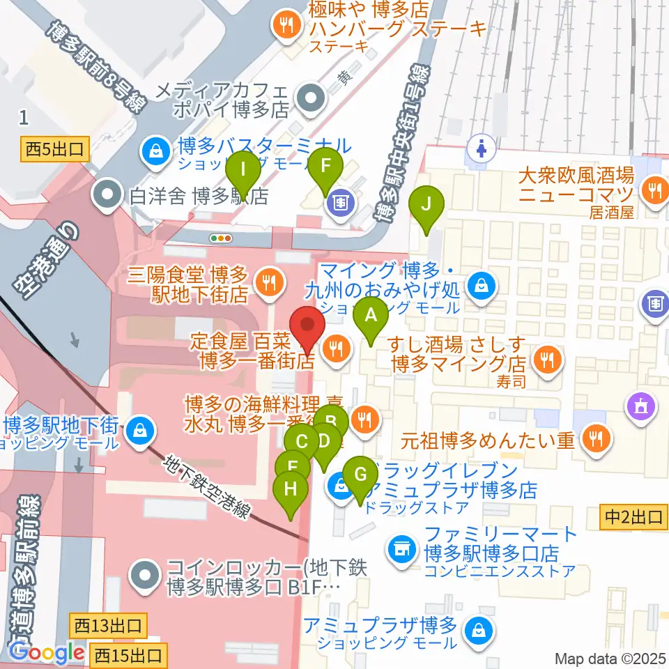 島村楽器 アミュプラザ博多店周辺のカフェ一覧地図