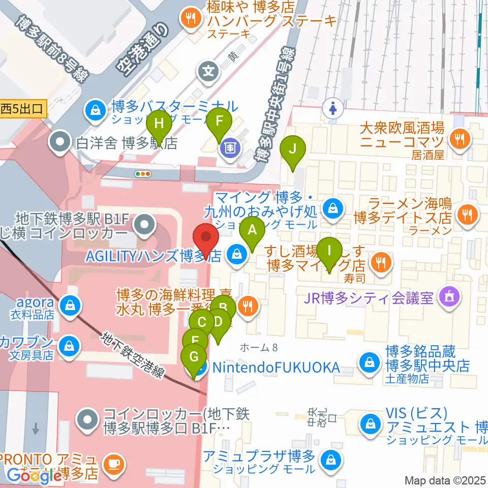 島村楽器 アミュプラザ博多店周辺のカフェ一覧地図