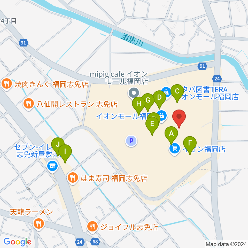 島村楽器 イオンモール福岡店周辺のカフェ一覧地図