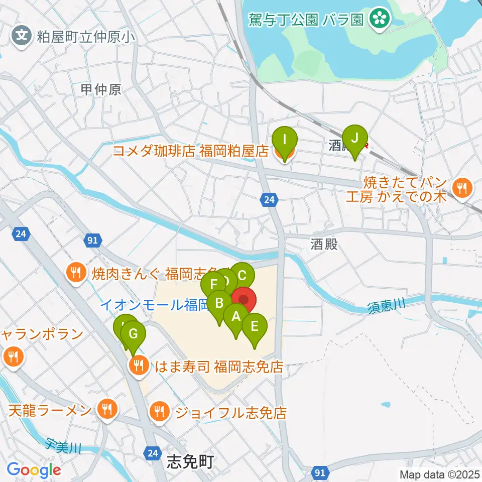 島村楽器 イオンモール福岡店周辺のカフェ一覧地図