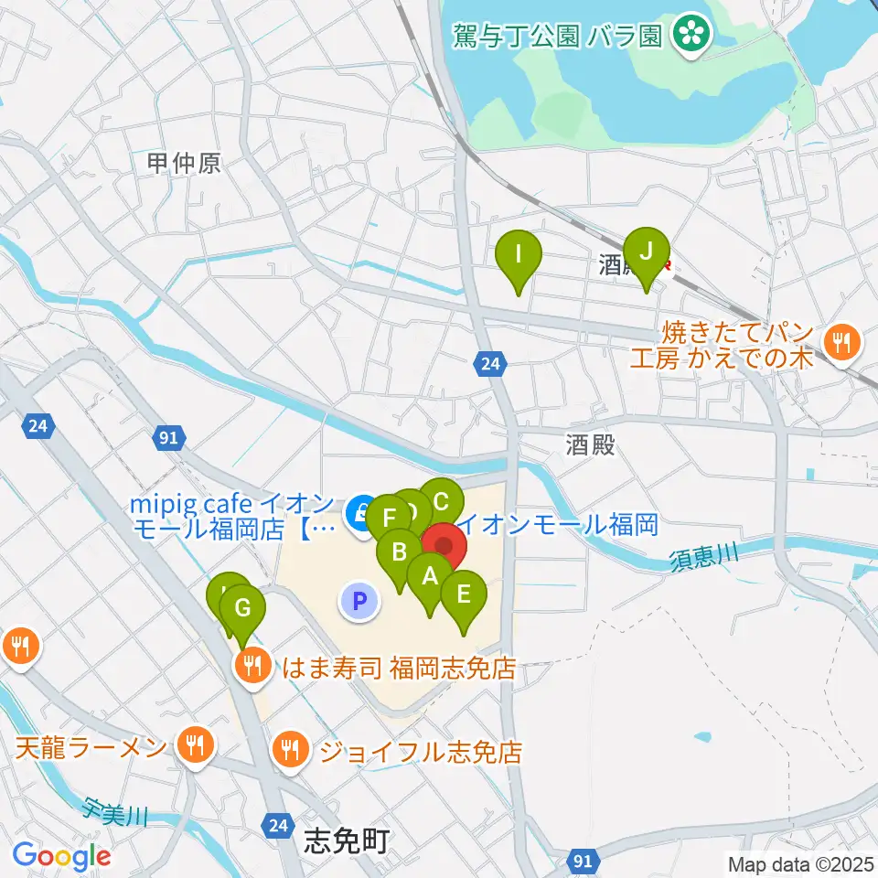 島村楽器 イオンモール福岡店周辺のカフェ一覧地図