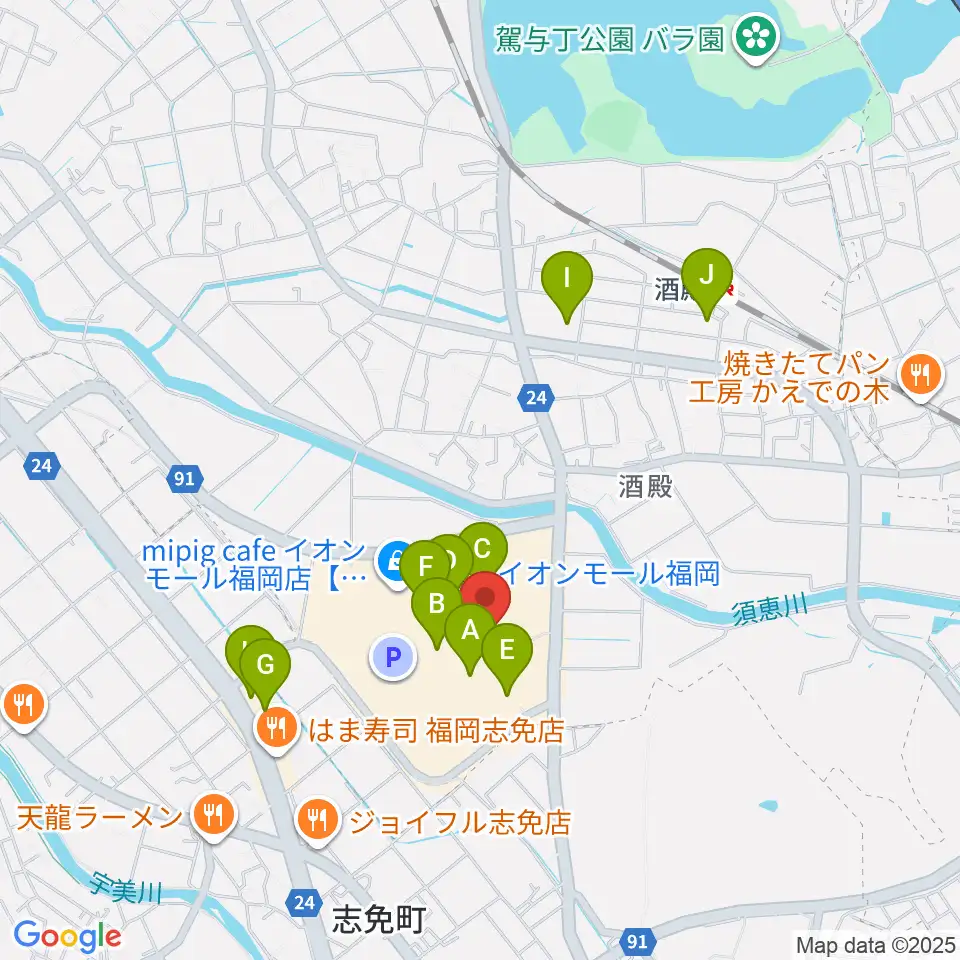 島村楽器 イオンモール福岡店周辺のカフェ一覧地図