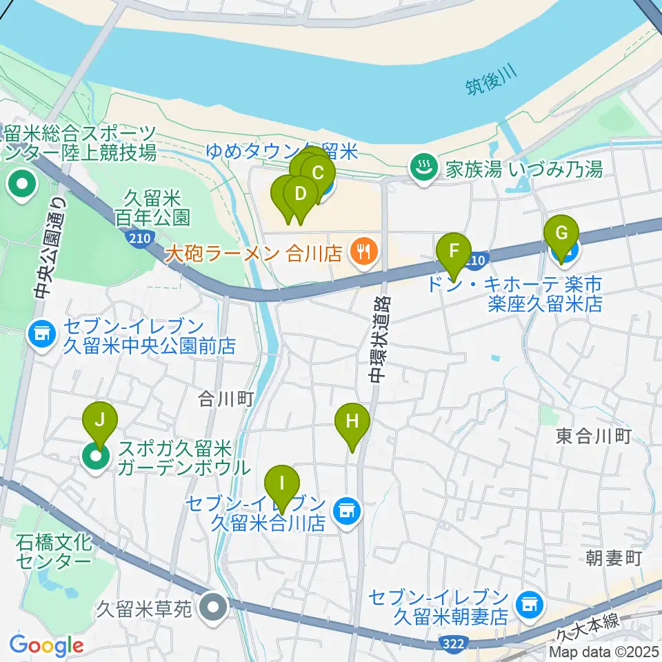 島村楽器 久留米ゆめタウン店周辺のカフェ一覧地図